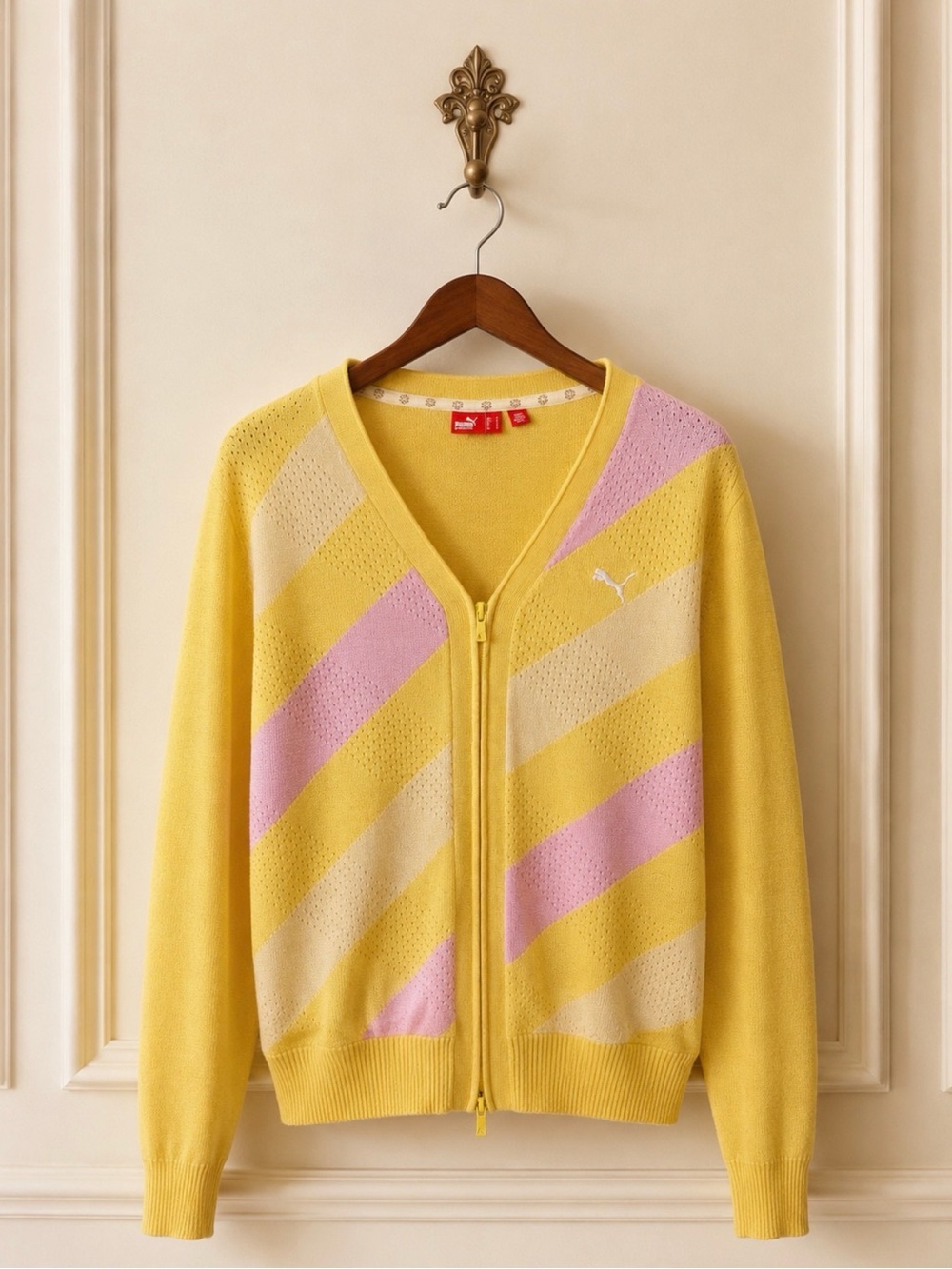 PUMA Pastel Yellow Zip Cardigan Sweater Size M